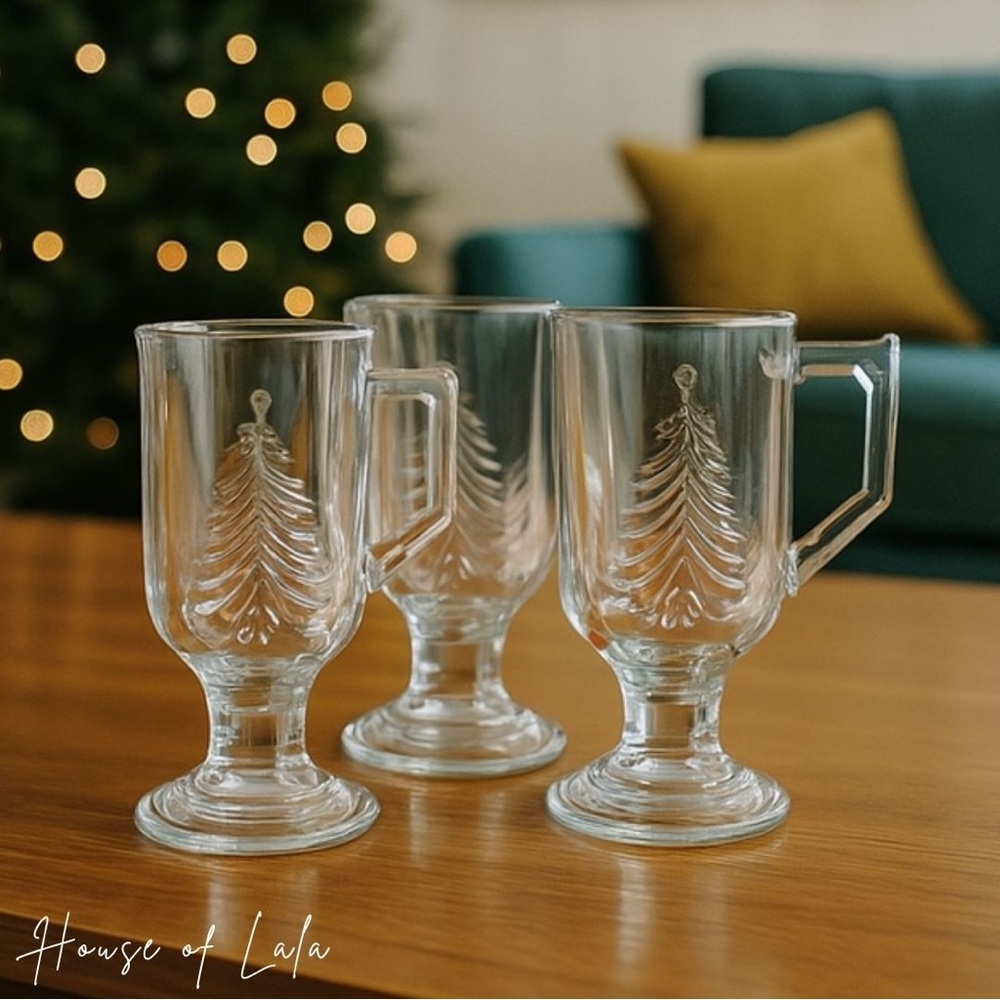 Vintage Christmas tree glass mugs,eggnog cups, Holiday glasses